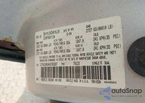 2004 Dodge Dakota Sport/Sxt из США, поврежденный, VIN 1D7HG38K84S782697